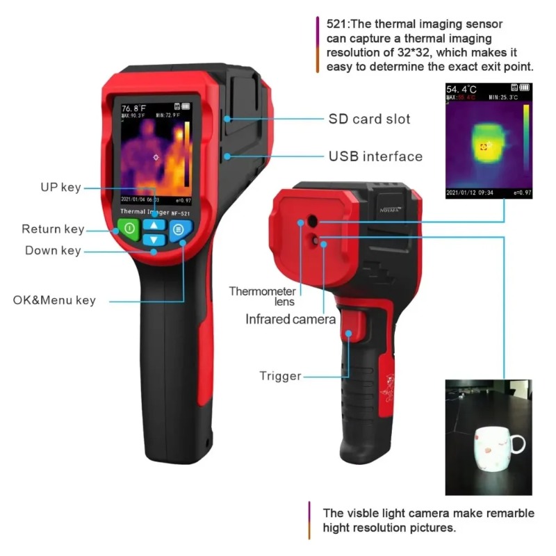 Nf 521 Thermal Imaging Camera - กล้องถ่ายภาพความร้อนแบบพกพา NOYAFA NF-521 กล้องอินฟราเรดแบบมือถือพร้อมจอแสดงผลดิจิตอลสำหรับตรวจจับความร้อน